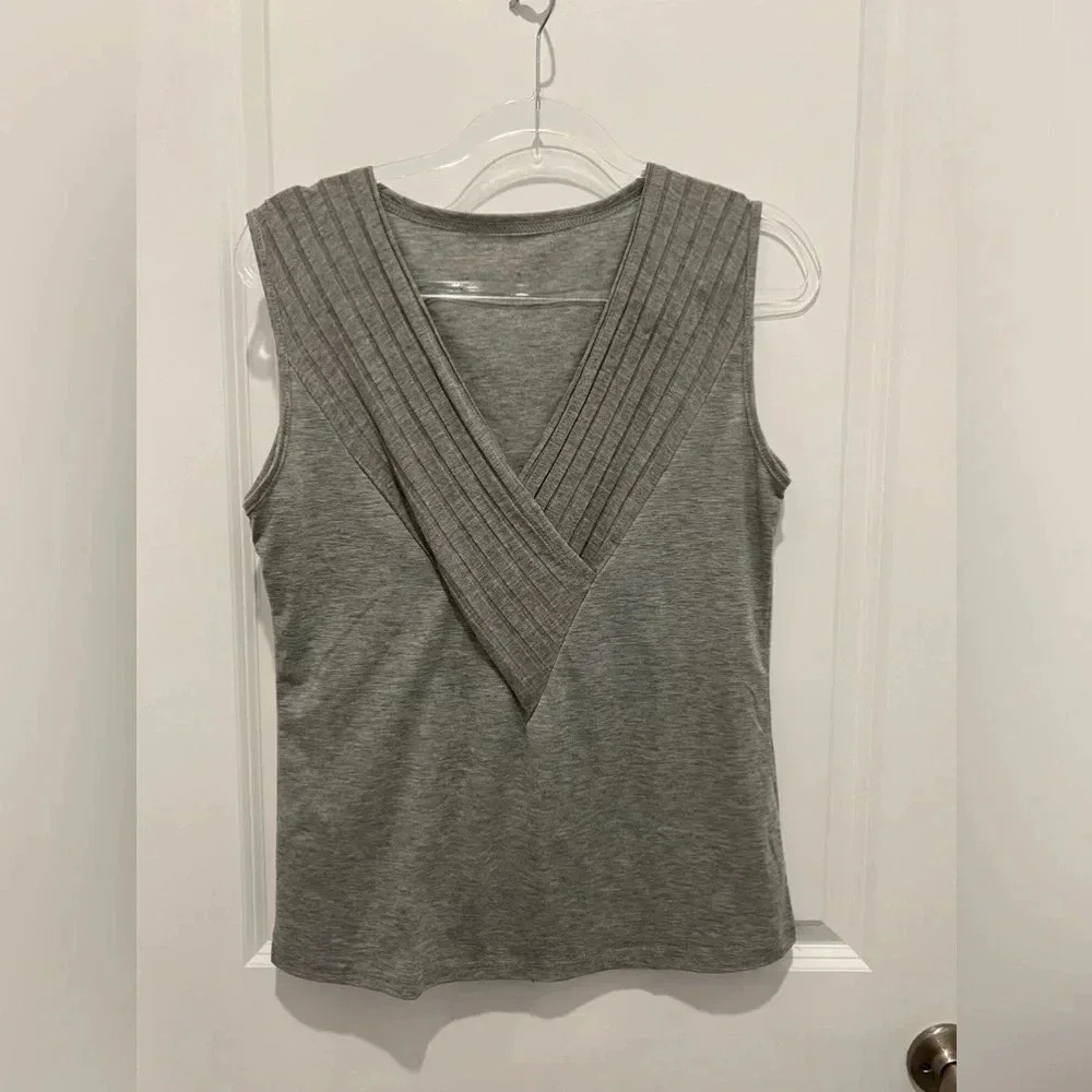 Gray V Neck Sleeveless Cotton Top